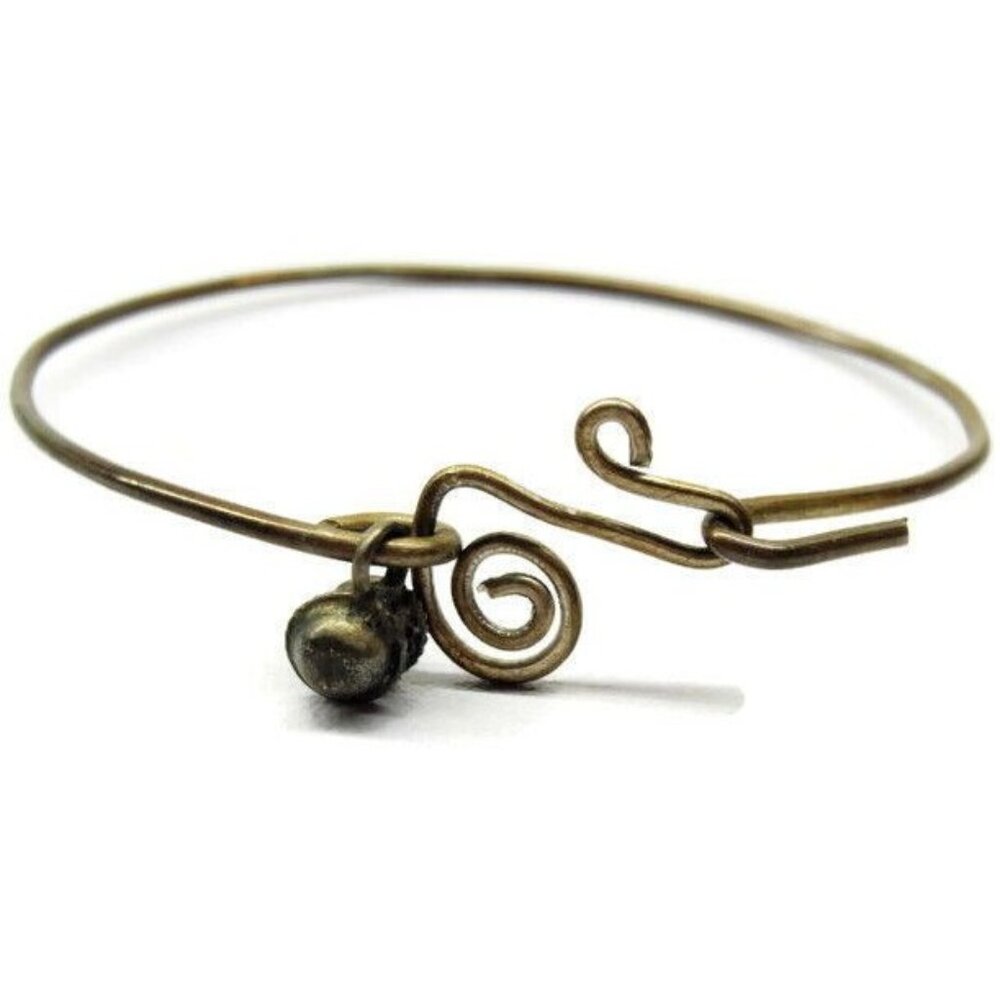 Jingle Bell Ring Hooked Thin Bangle Sterling Silver 925 Charm Vintage Bracelet